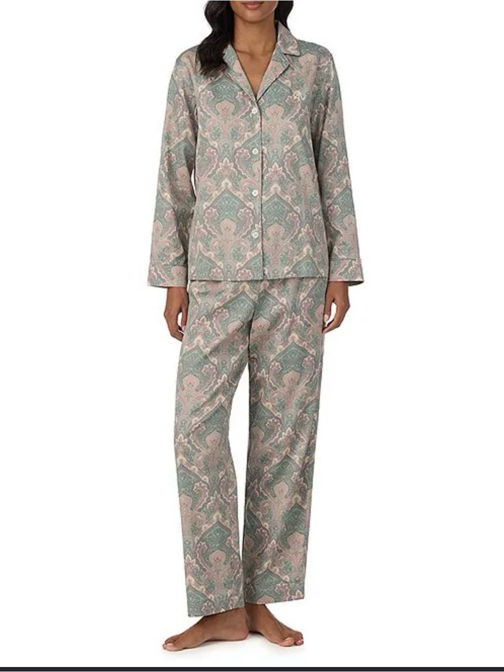 Ralph Lauren Paisley-Print Straight-Leg Pajama Set in Sage and Blush
